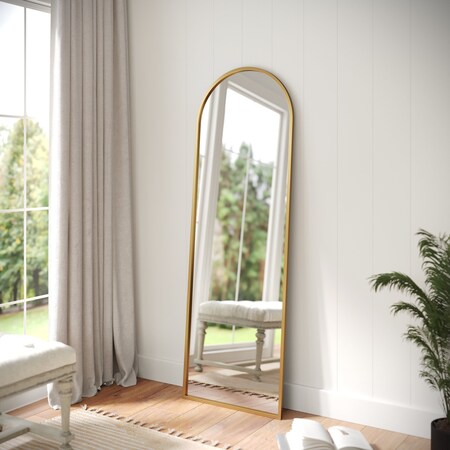 Flash Furniture Mila 22in x 65in Arched Metal Framed Wall Mirror, Gold HMHD-23M009YBN-GLD-GG
